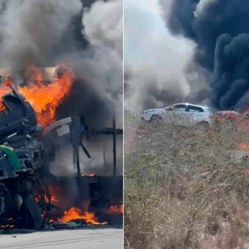 Colisão entre carretas deixa dois mortos e interdita trecho da BR-116 entre Itatim e Milagres
