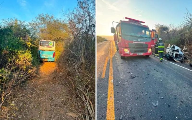 Colisão entre ônibus e picape deixa jovem morto e mulher ferida na BA-026