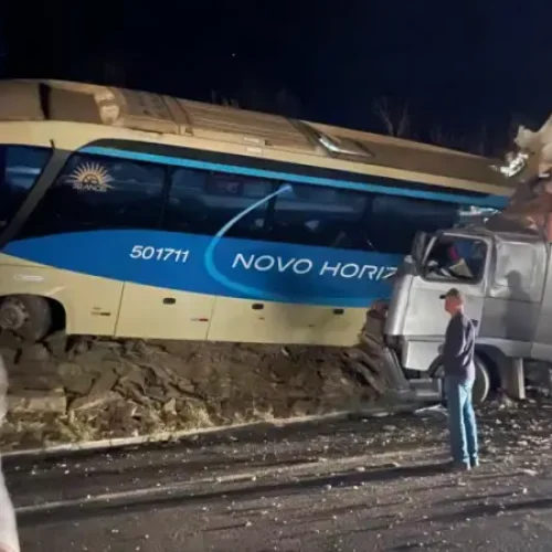 Mãe e filho morrem em grave acidente entre ônibus e carreta na BR-135, em Minas Gerais