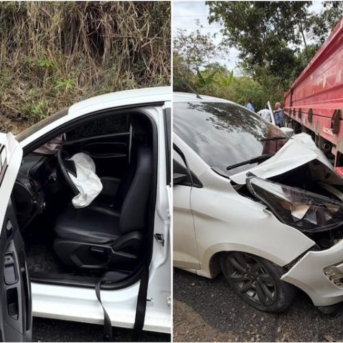 Itagibá: Duas mulheres saem ilesas após forte colisão entre carro e caminhão na BA-650