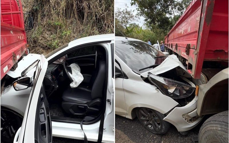 Itagibá: Duas mulheres saem ilesas após forte colisão entre carro e caminhão na BA-650